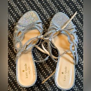 Women’s Kate Spade Holiday Silver Multi Sparkle Glitter heel ankle strap 9.5